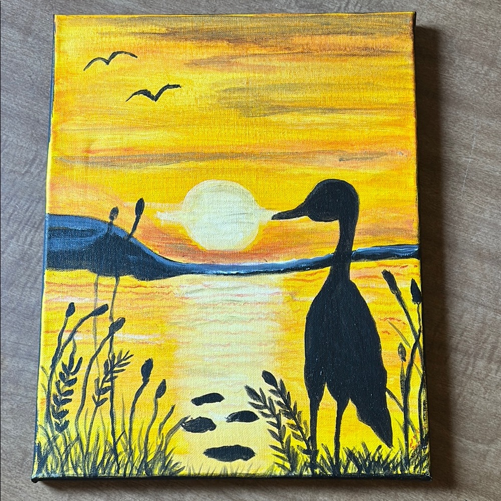 Sunset Silhouette Hand Painted Canvas Art